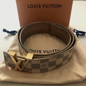 Louis Vuitton Men's Azur LV Logo Damier White/Grey Belt M9609 Size 38 / 95